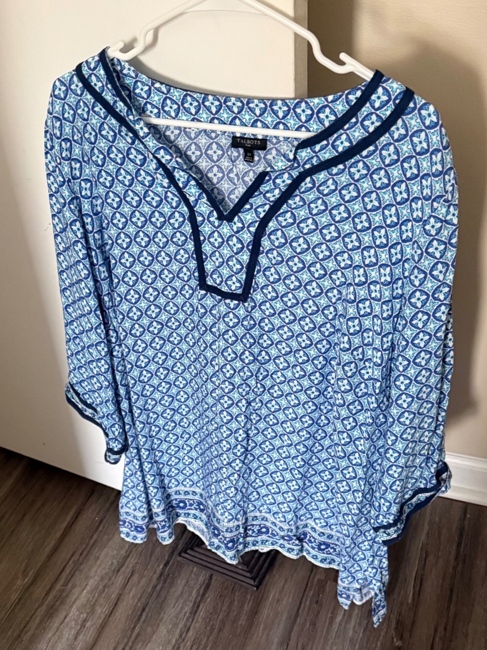 Talbots blue, white, and navy blouse 2X